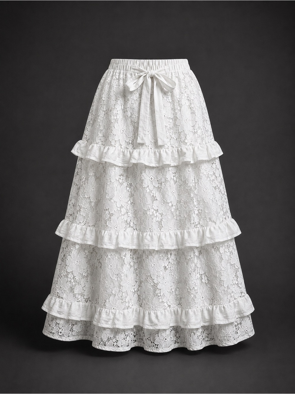 Alice Blue white floral lace tiered maxi skirt ruffle boho cottage core medium